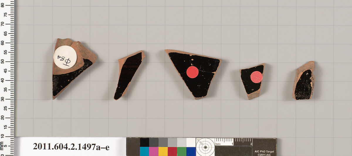 Terracotta fragments of skyphoi (deep drinking cups), Terracotta, Greek, Attic