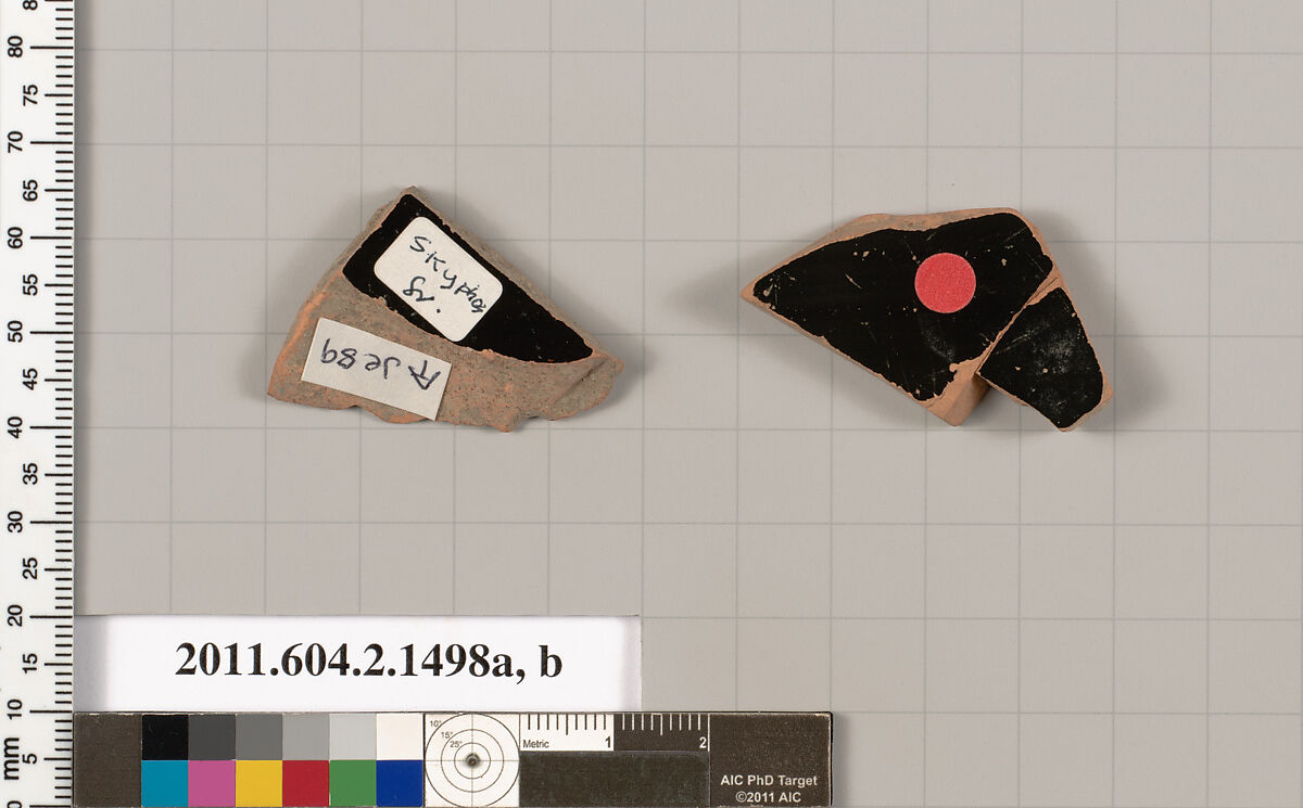 Terracotta fragments of skyphoi (deep drinking cups), Terracotta, Greek, Attic