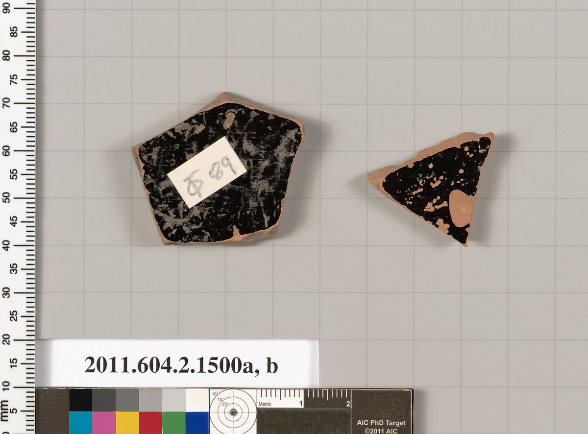 Terracotta fragments of skyphoi (deep drinking cups), Terracotta, Greek, Attic