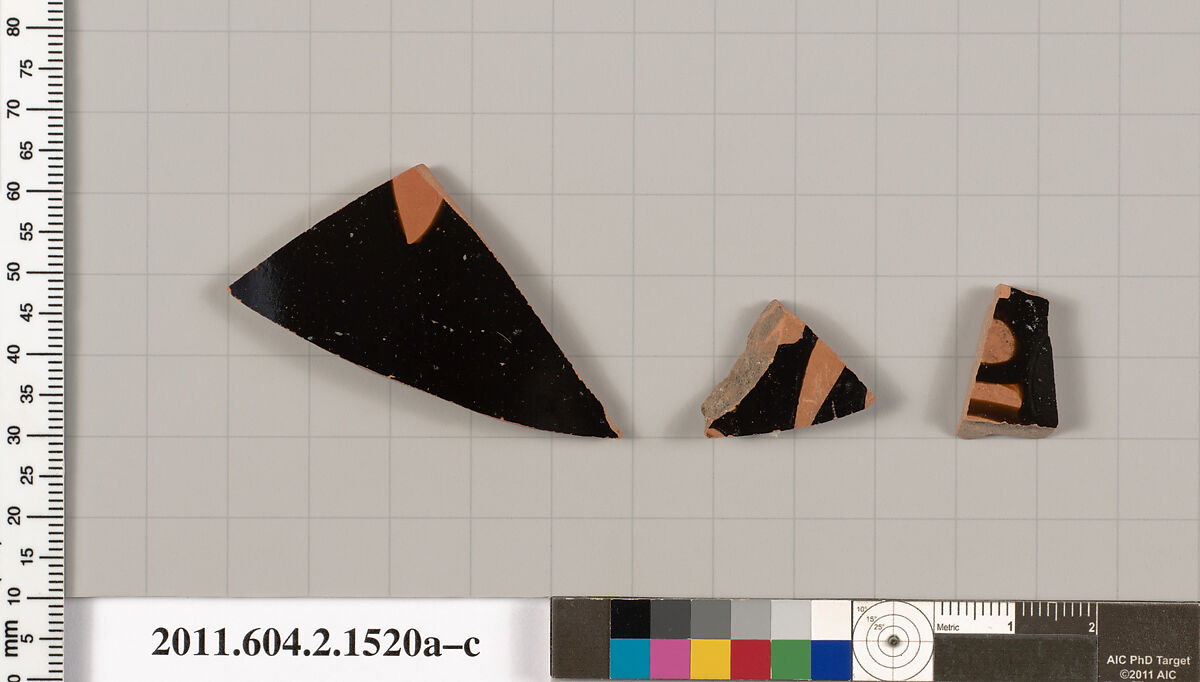 Terracotta fragments of skyphoi (deep drinking cups), Terracotta, Greek, Attic 