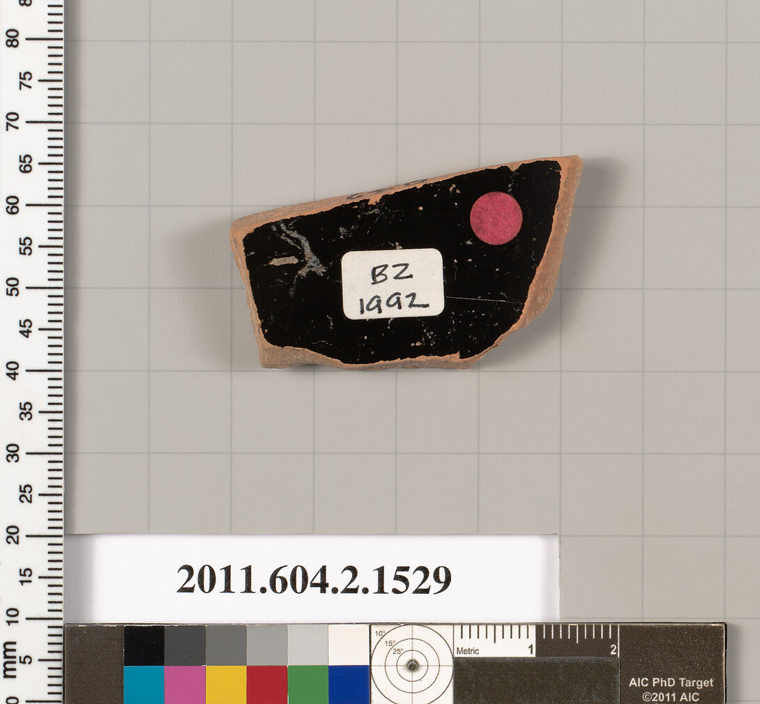 Terracotta fragment of a skyphos (deep drinking cup), Terracotta, Greek, Attic