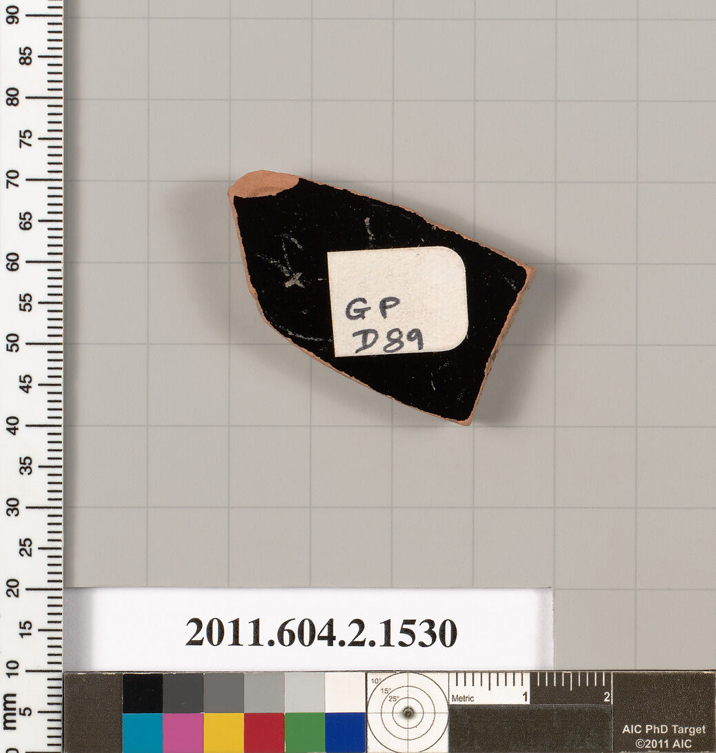 Terracotta fragment of a skyphos (deep drinking cup), Terracotta, Greek, Attic