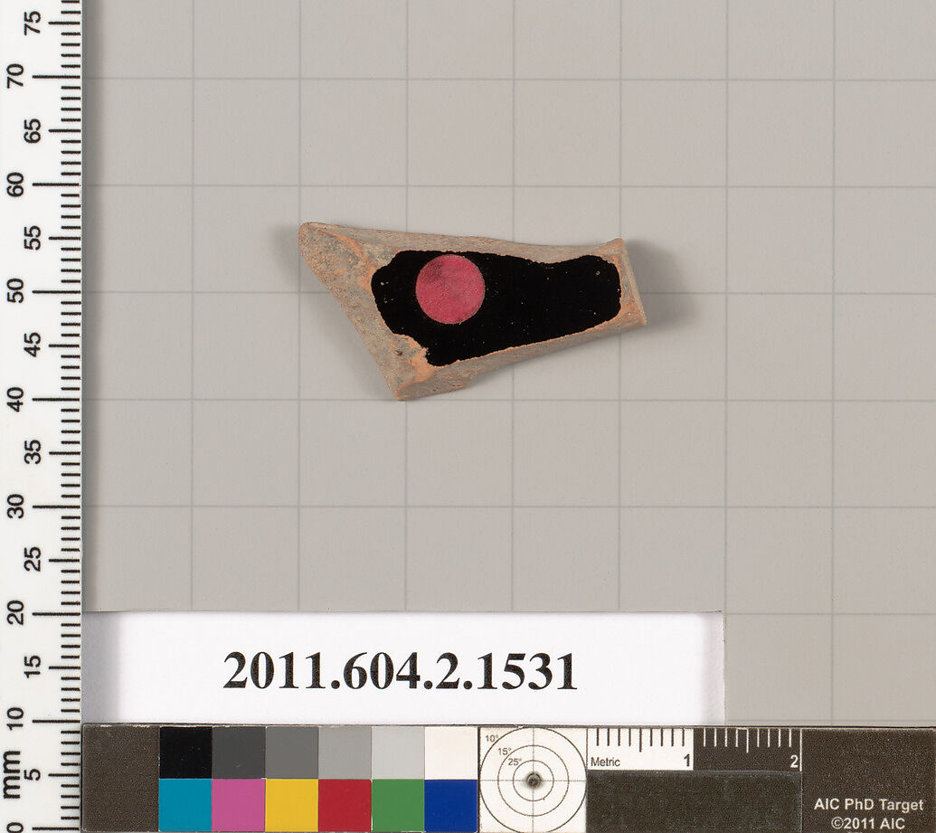 Terracotta fragment of a skyphos (deep drinking cup), Terracotta, Greek, Attic
