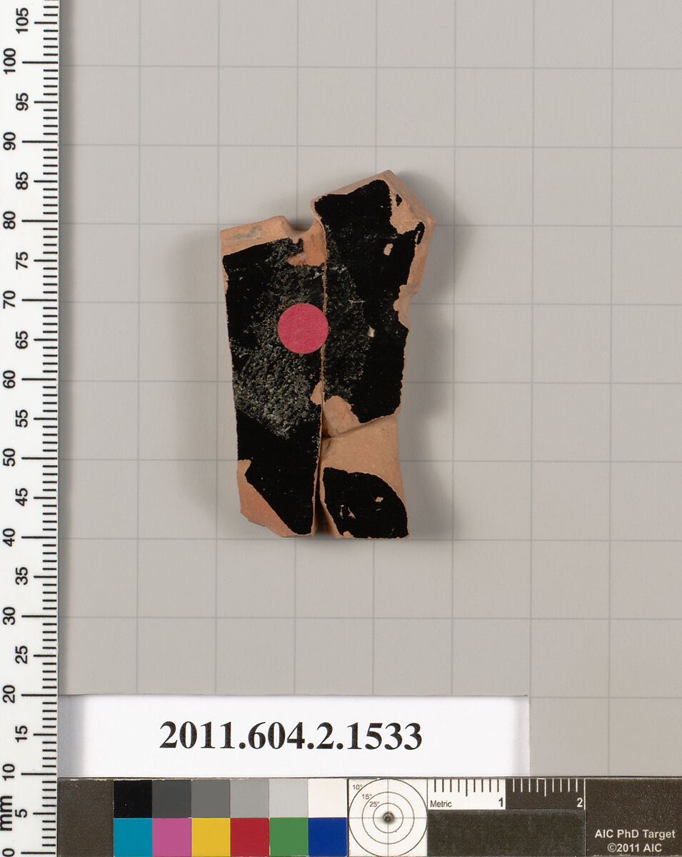 Terracotta fragment of a skyphos (deep drinking cup), Terracotta, Greek, Attic