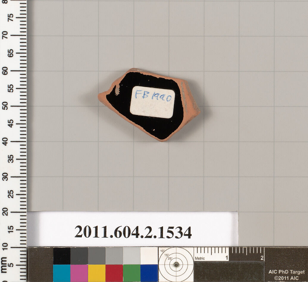 Terracotta fragment of a skyphos (deep drinking cup), Terracotta, Greek, Attic