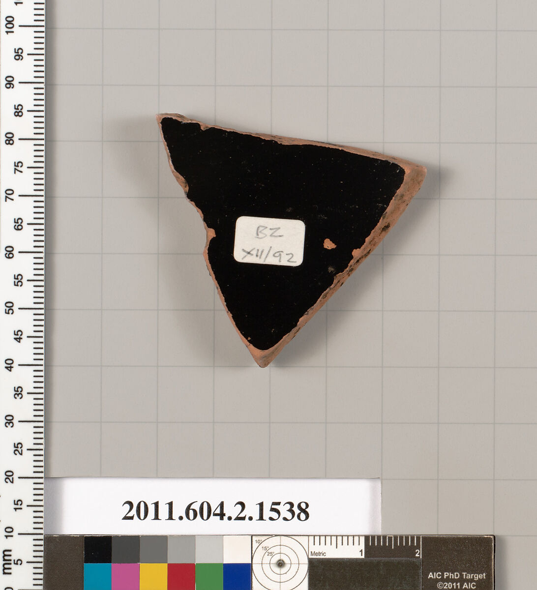 Terracotta fragment of a skyphos (deep drinking cup), Terracotta, Greek, Attic