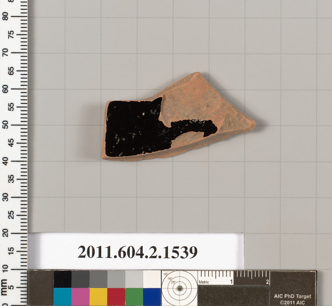 Terracotta fragment of a skyphos (deep drinking cup), Terracotta, Greek, Attic