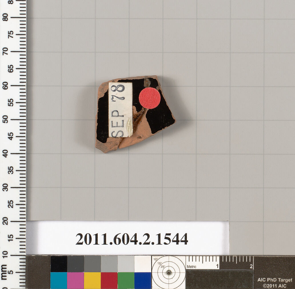 Terracotta fragment of a skyphos (deep drinking cup), Terracotta, Greek, Attic