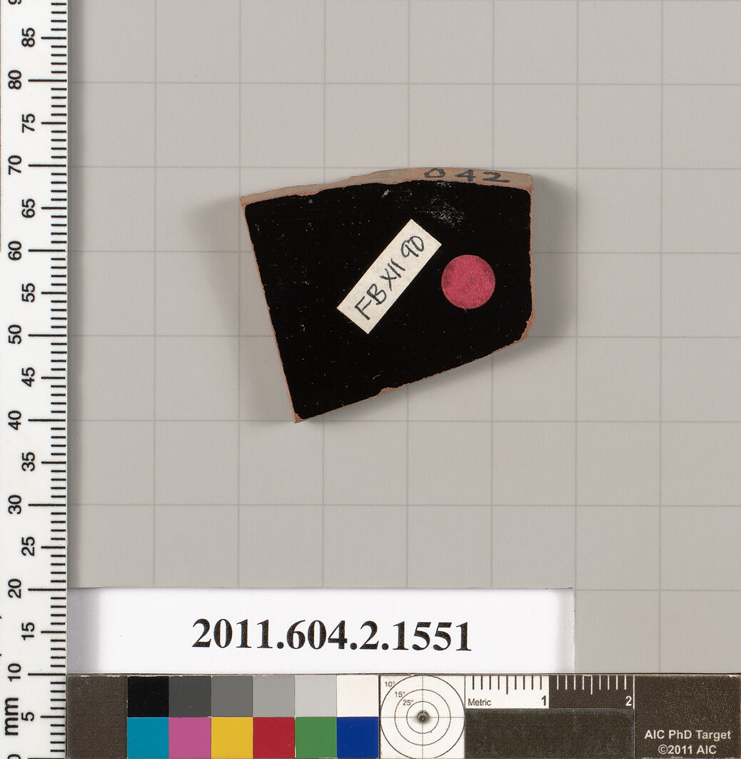 Terracotta fragment of a skyphos (deep drinking cup), Terracotta, Greek, Attic