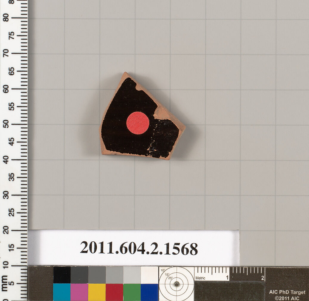 Terracotta fragment of a skyphos (deep drinking cup), Terracotta, Greek, Attic
