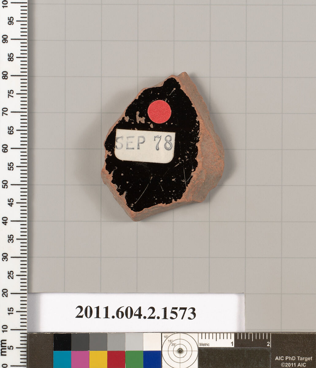 Terracotta fragment of a skyphos (deep drinking cup), Terracotta, Greek, Attic