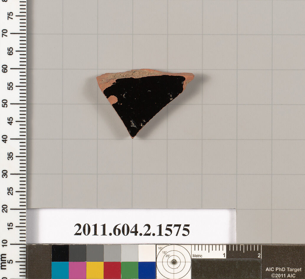 Terracotta fragment of a skyphos (deep drinking cup), Terracotta, Greek, Attic