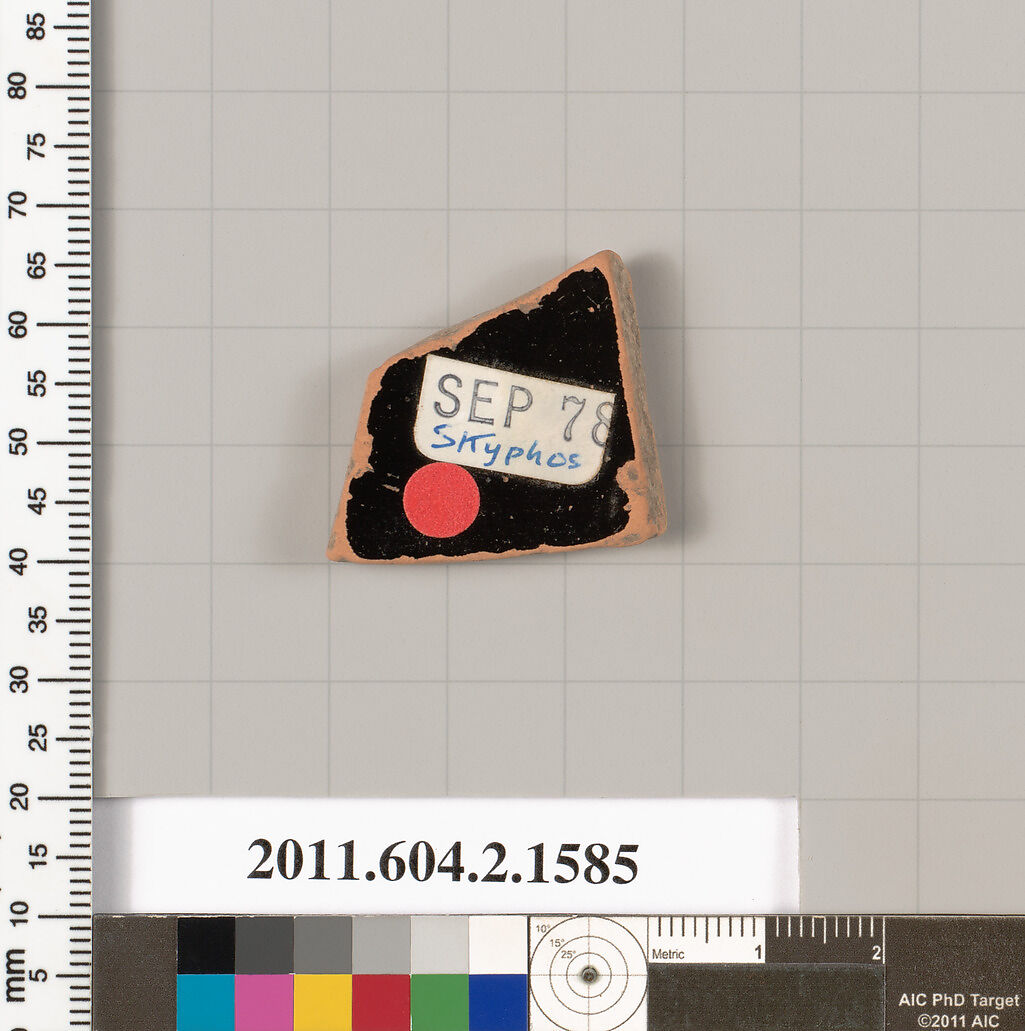 Terracotta fragment of a skyphos (deep drinking cup), Terracotta, Greek, Attic