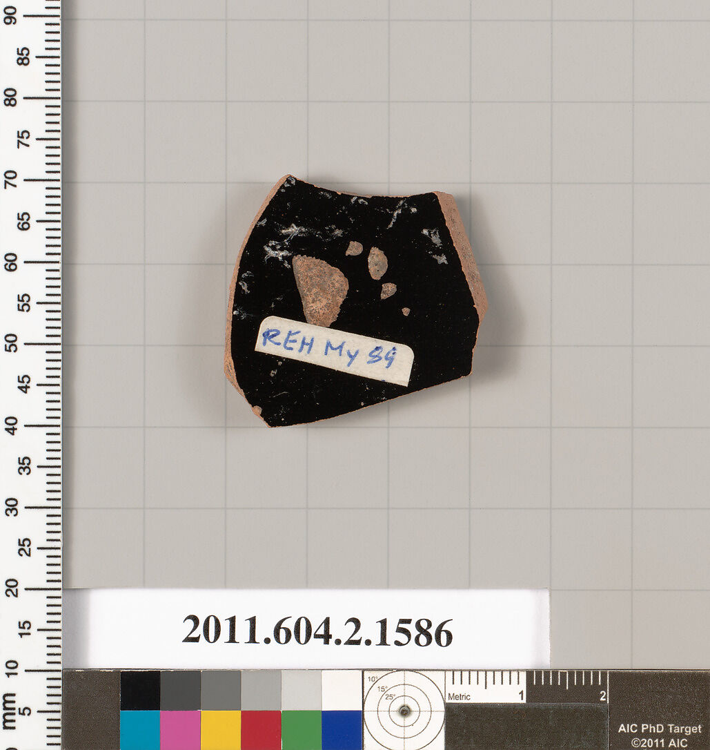Terracotta fragment of a skyphos (deep drinking cup), Terracotta, Greek, Attic