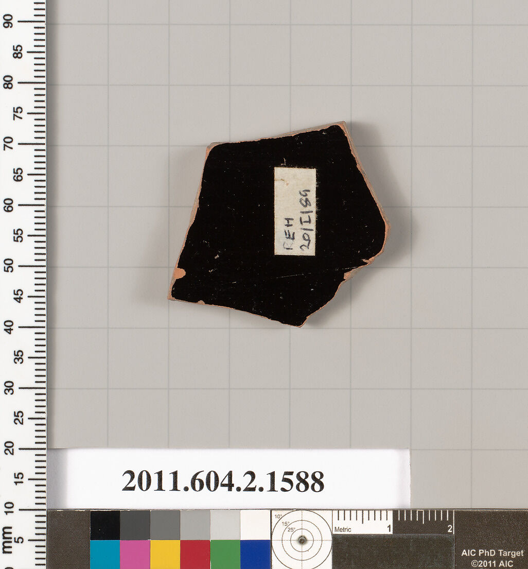 Terracotta fragment of a skyphos (deep drinking cup), Terracotta, Greek, Attic