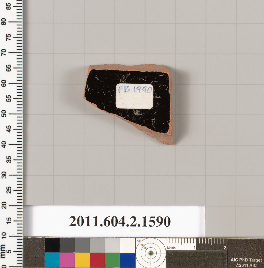 Terracotta fragment of a skyphos (deep drinking cup), Terracotta, Greek, Attic