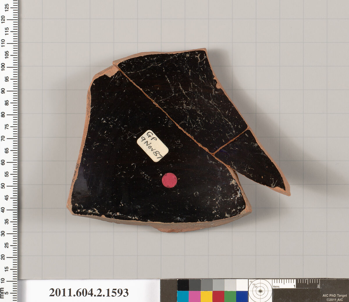 Terracotta fragment of a skyphos (deep drinking cup), Terracotta, Greek, Attic