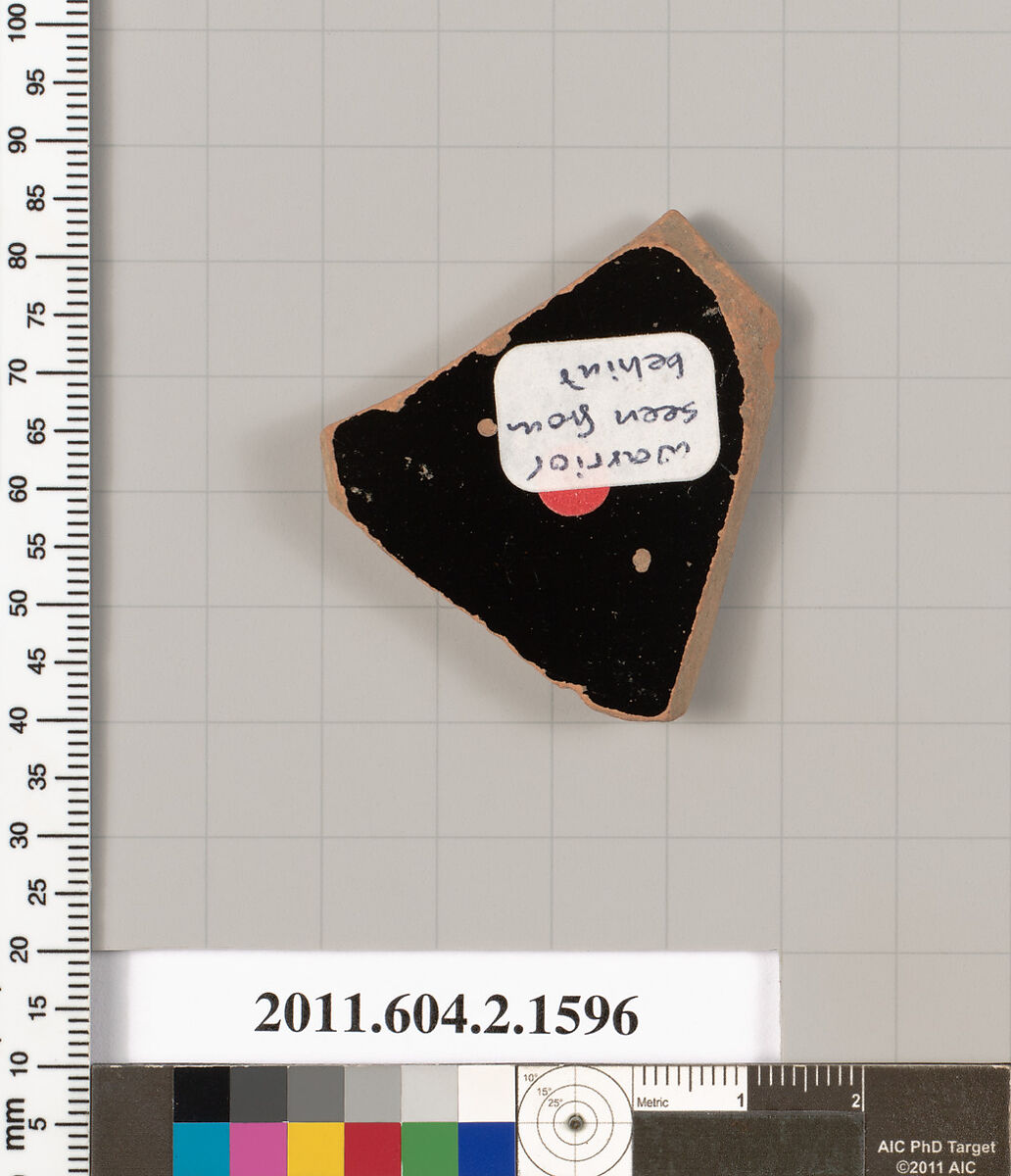 Terracotta fragment of a skyphos (deep drinking cup), Terracotta, Greek, Attic