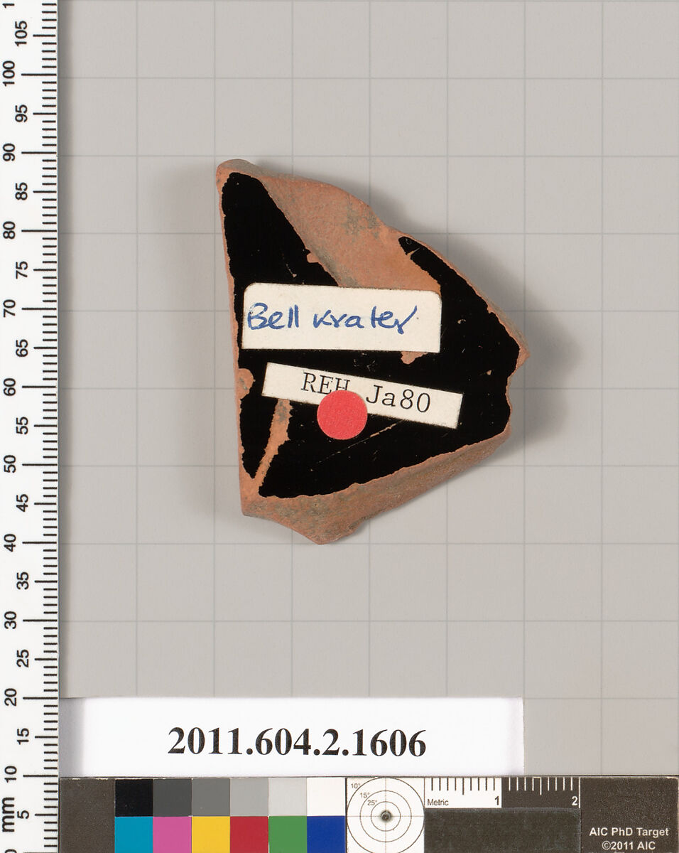 Terracotta fragment of a bell-krater (bowl for mixing wine and water), Terracotta, Greek, Attic
