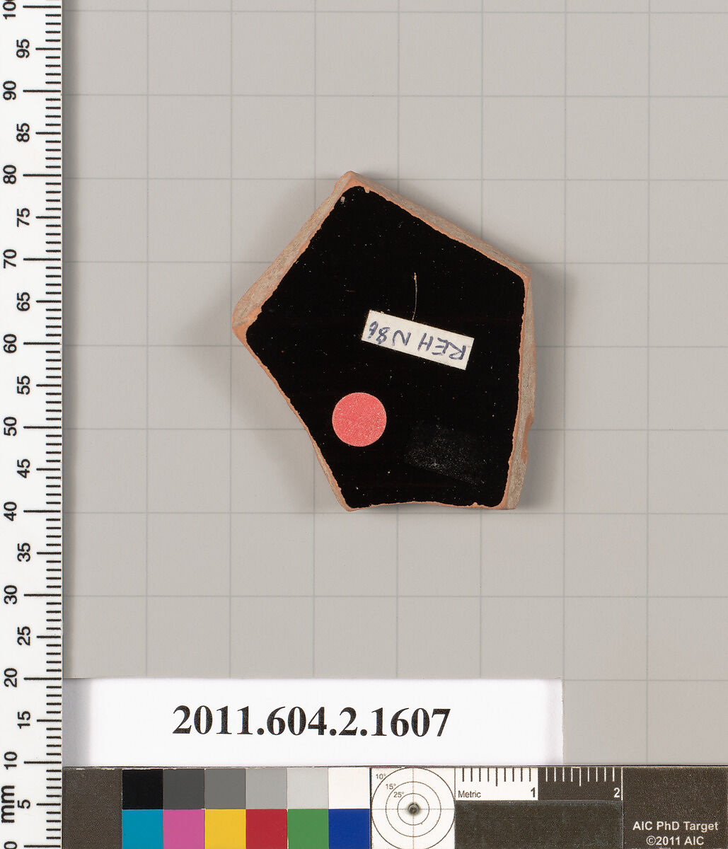 Terracotta fragment of a skyphos (deep drinking cup), Terracotta, Greek, Attic