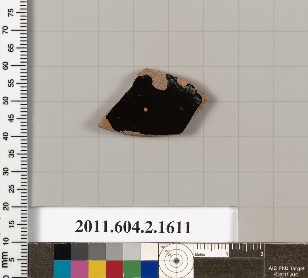 Terracotta fragment of a skyphos (deep drinking cup), Terracotta, Greek, Attic