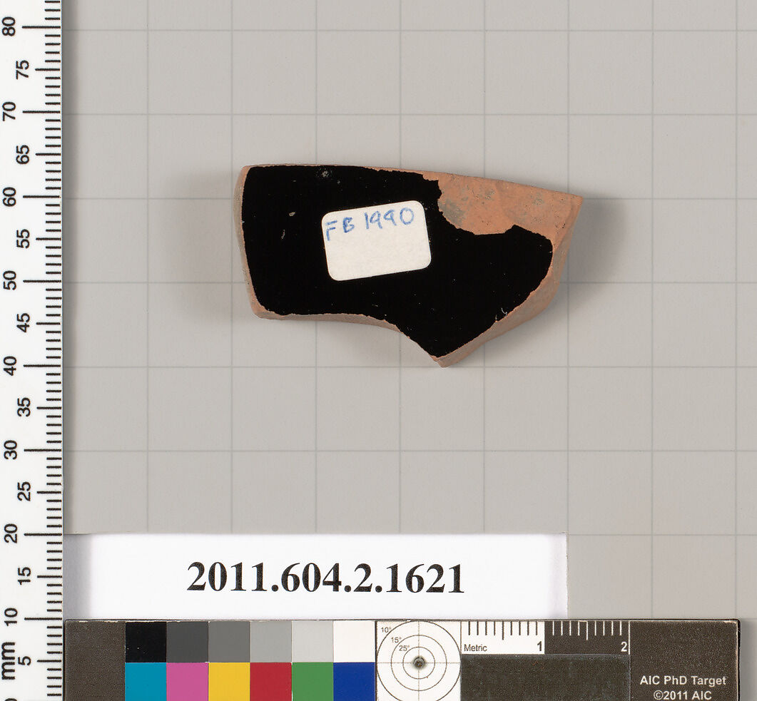 Terracotta fragment of a skyphos (deep drinking cup), Terracotta, Greek, Attic