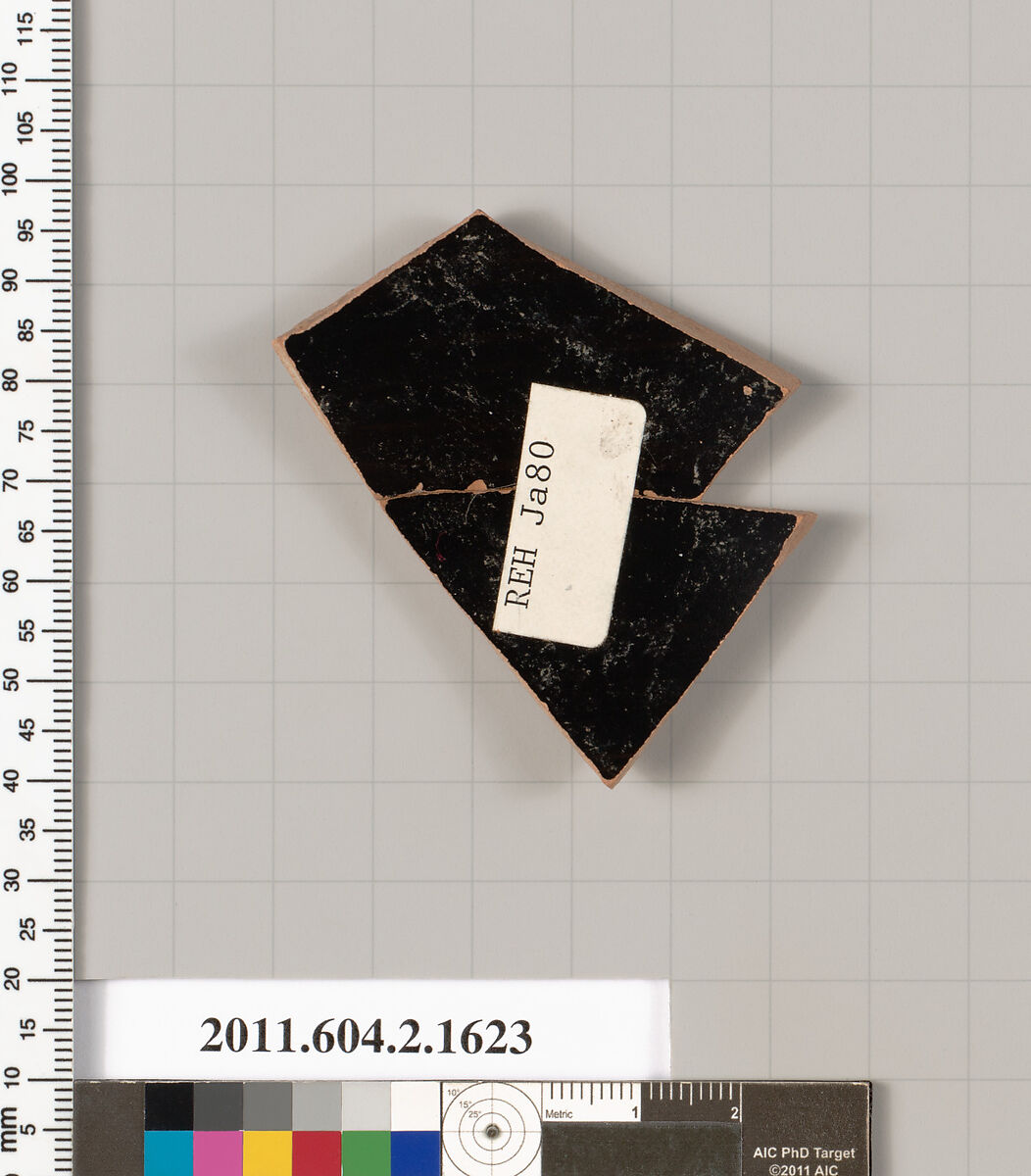 Terracotta fragment of a skyphos (deep drinking cup), Terracotta, Greek, Attic