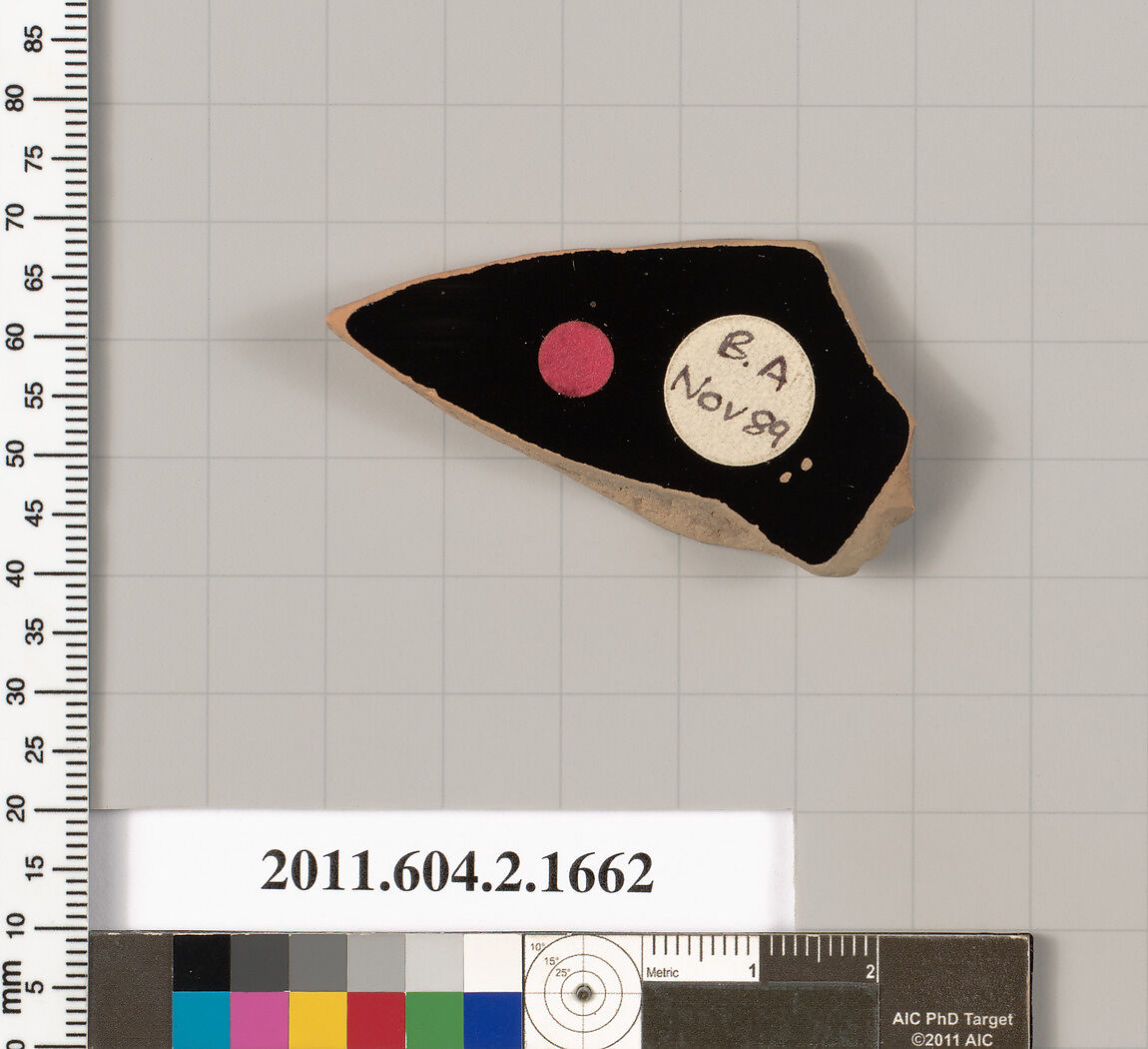 Terracotta fragment of a skyphos (deep drinking cup), Terracotta, Greek, Attic