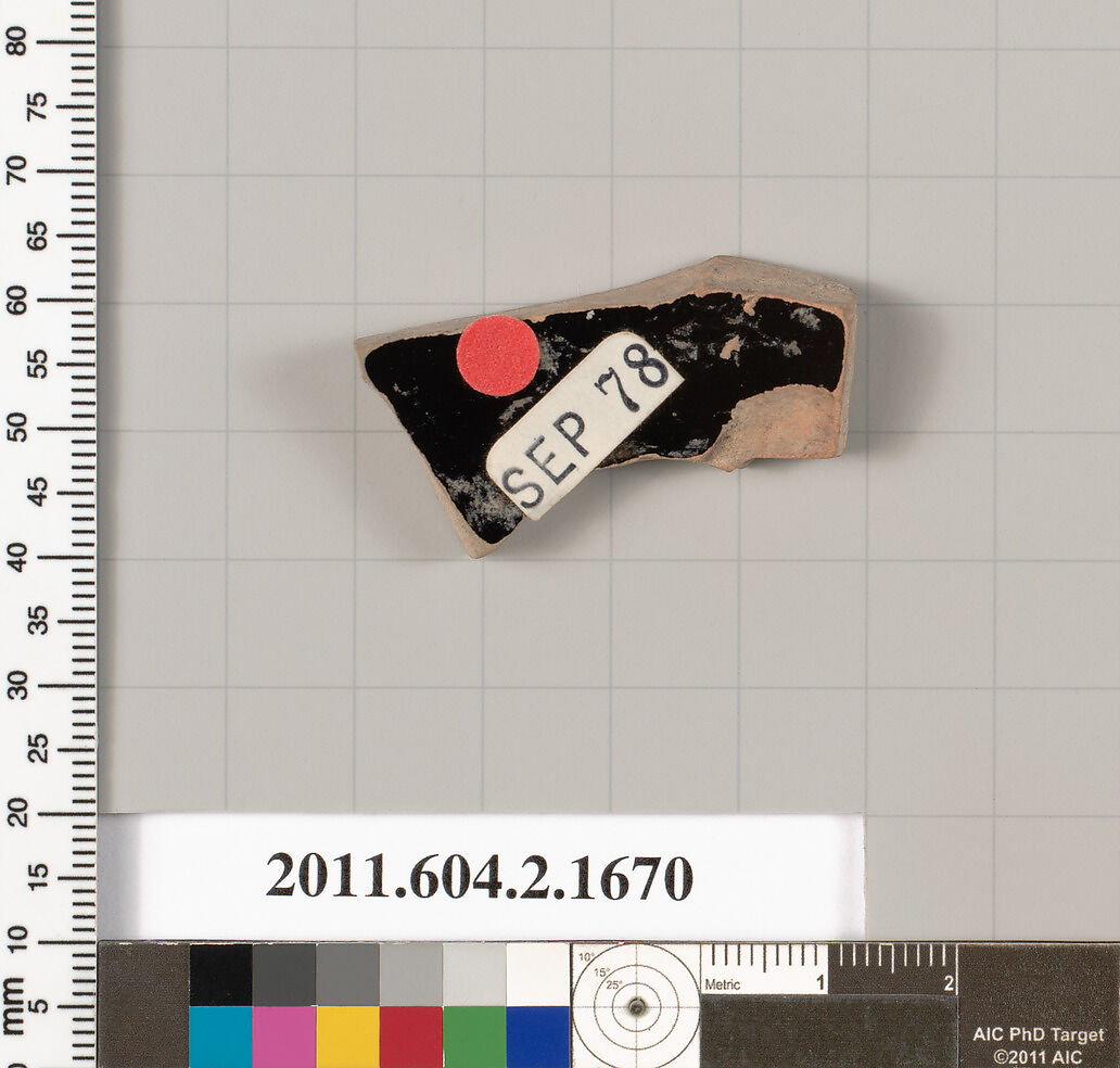 Terracotta fragment of a skyphos (deep drinking cup), Terracotta, Greek, Attic