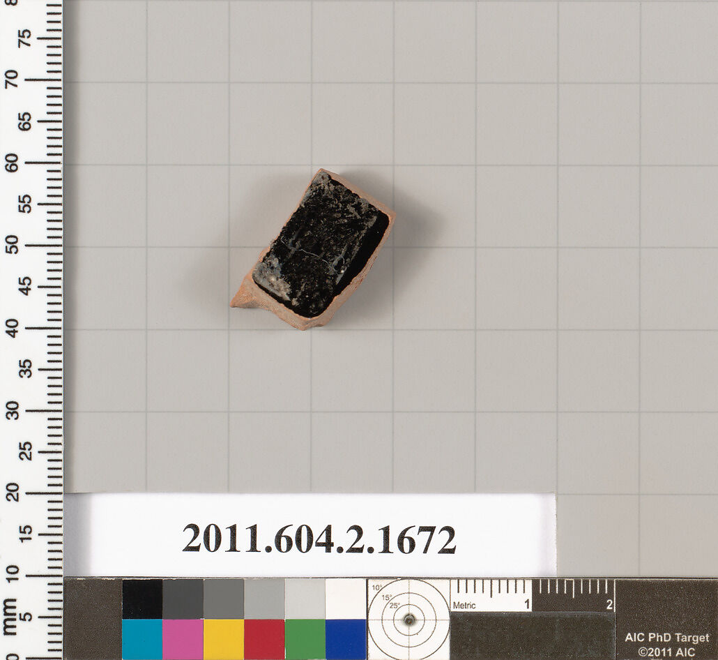 Terracotta fragment of a skyphos (deep drinking cup), Terracotta, Greek, Attic