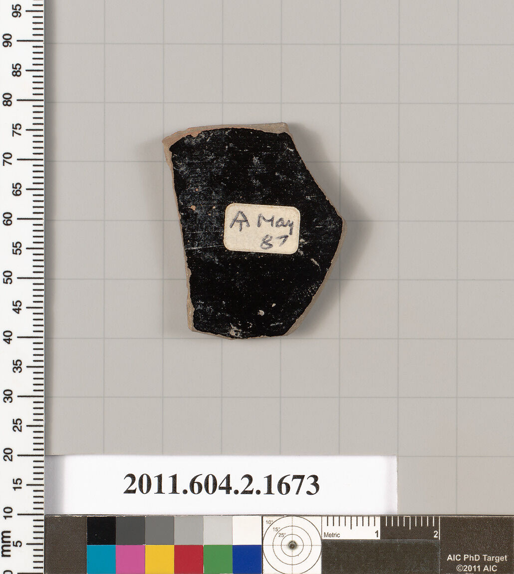 Terracotta fragment of a skyphos (deep drinking cup), Terracotta, Greek, Attic