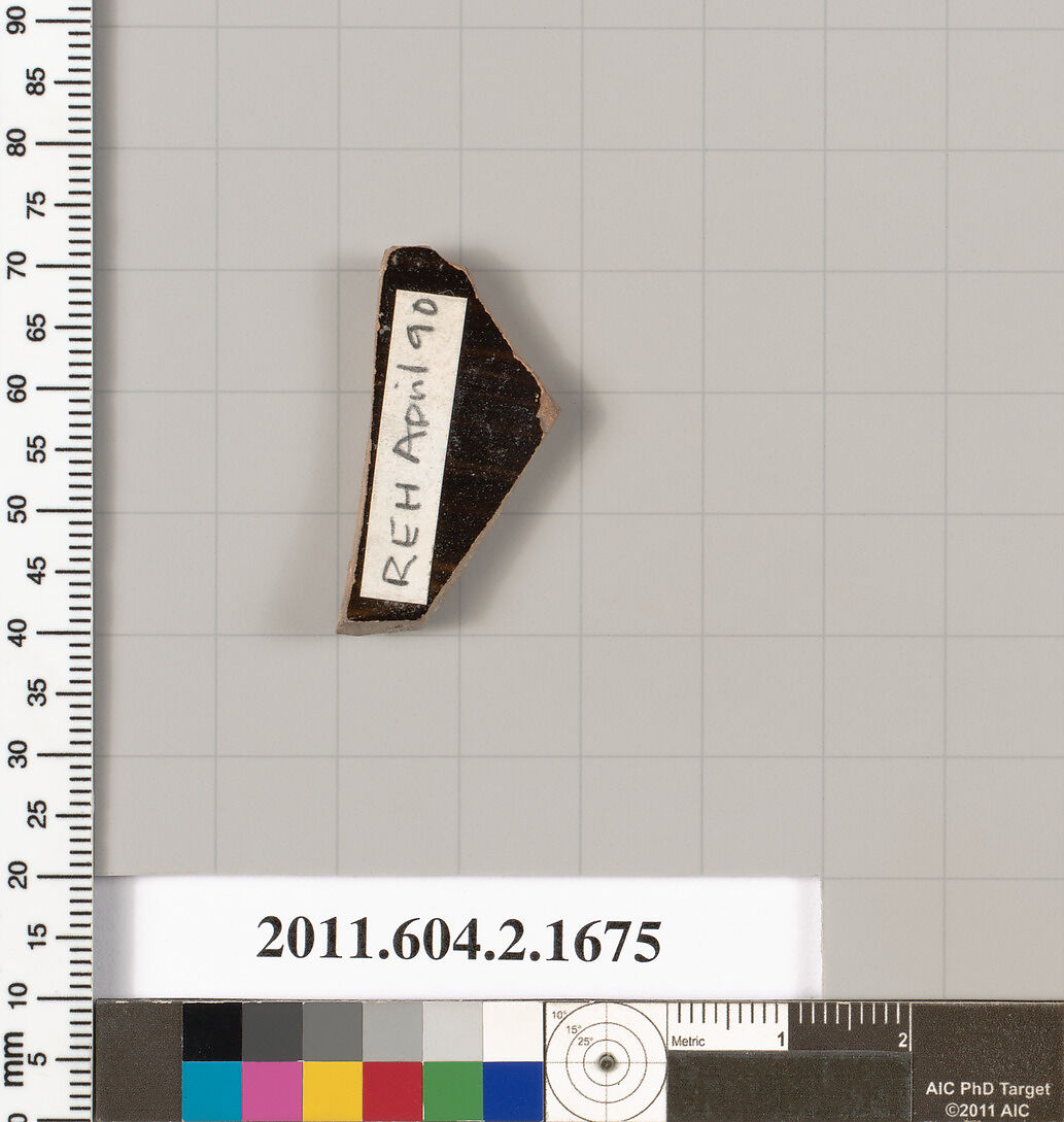 Terracotta fragment of a skyphos (deep drinking cup), Terracotta, Greek, Attic