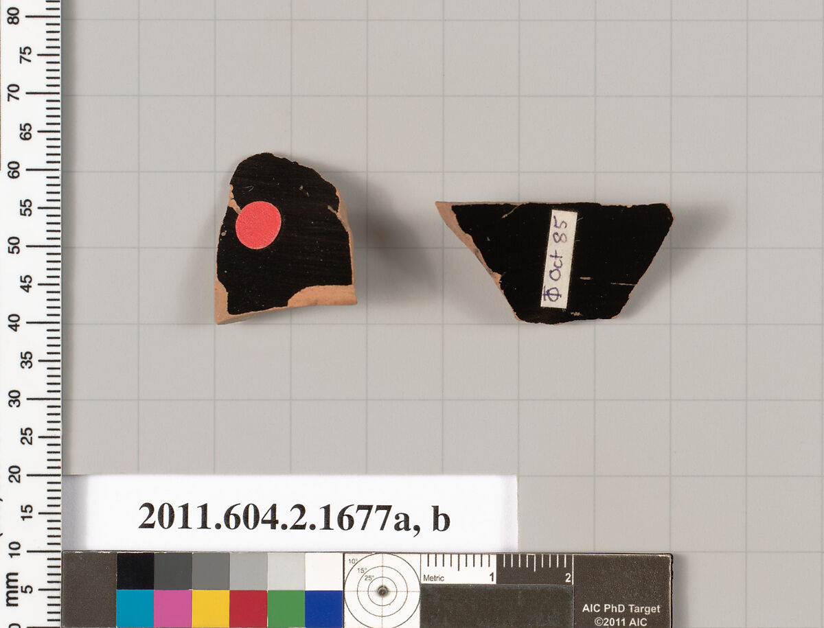Terracotta fragments of skyphoi (deep drinking cups), Terracotta, Greek, Attic