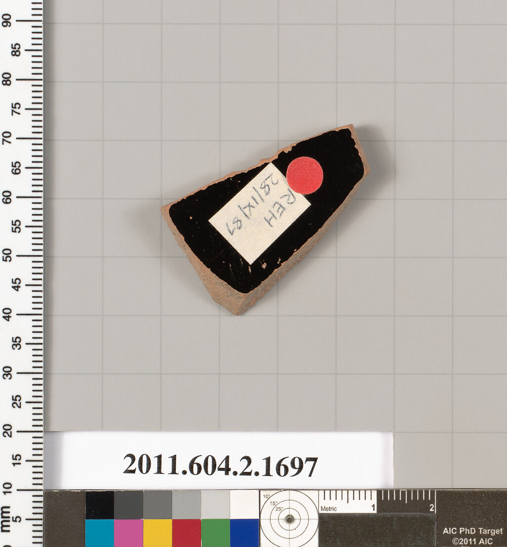 Terracotta fragment of a skyphos (deep drinking cup), Terracotta, Greek, Attic