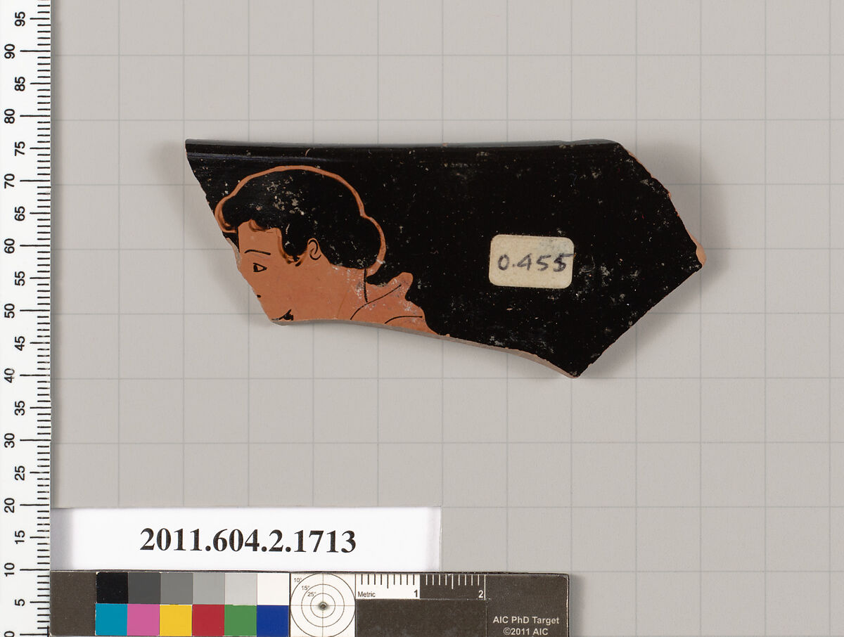 Terracotta rim fragment of a skyphos (deep drinking cup), Terracotta, Greek, Attic 