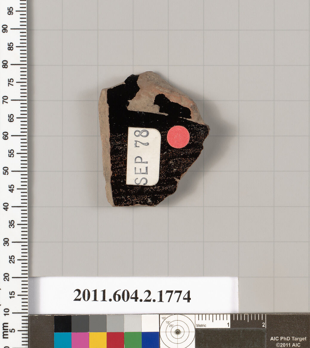 Terracotta fragment of a skyphos (deep drinking cup), Terracotta, Greek, Attic