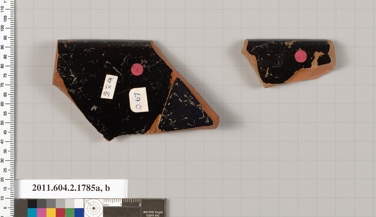 Terracotta rim fragments of a skyphos (deep drinking cup), Terracotta, Greek, Attic