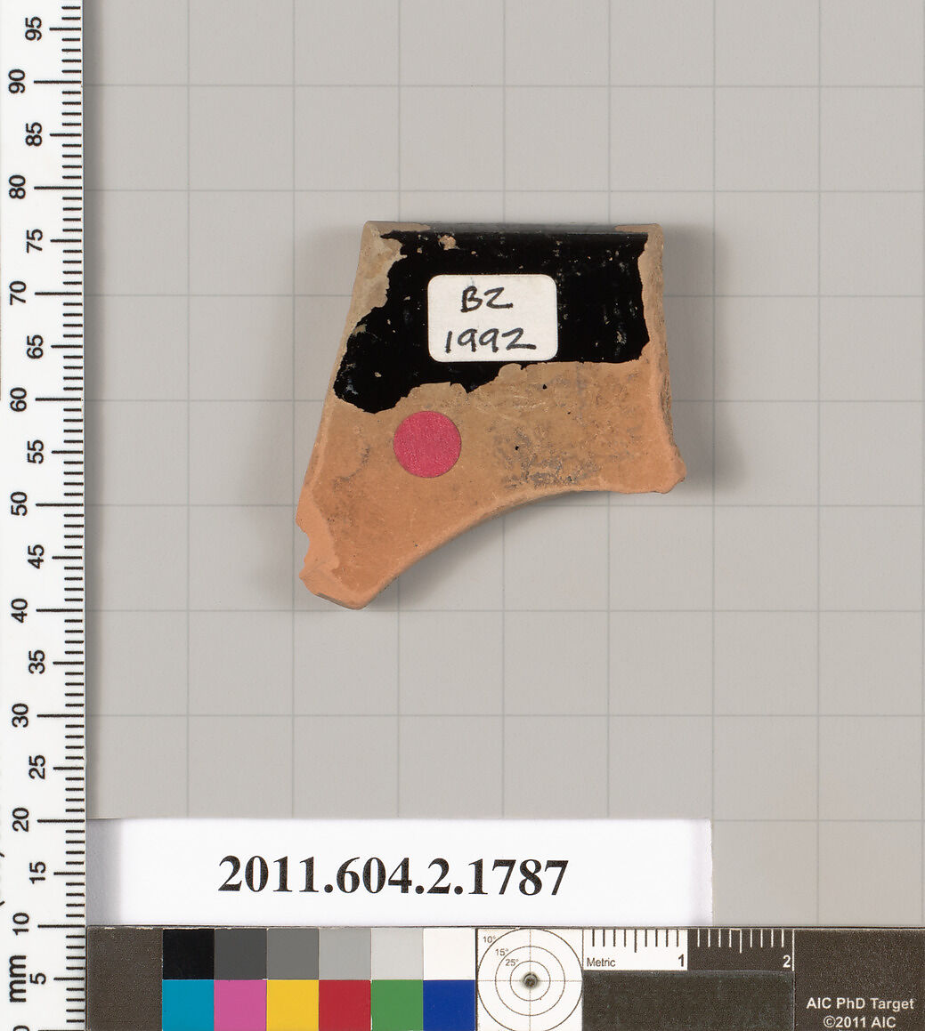 Terracotta rim fragment of a skyphos (deep drinking cup), Terracotta, Greek, Attic