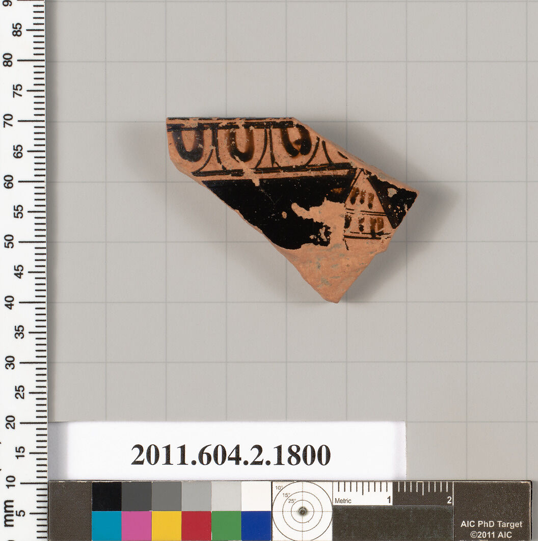 Terracotta rim fragment of a skyphos (deep drinking cup), Terracotta, Greek, Attic 