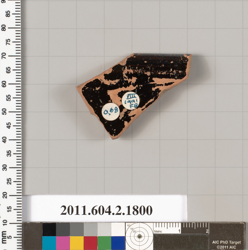 Terracotta rim fragment of a skyphos (deep drinking cup), Terracotta, Greek, Attic