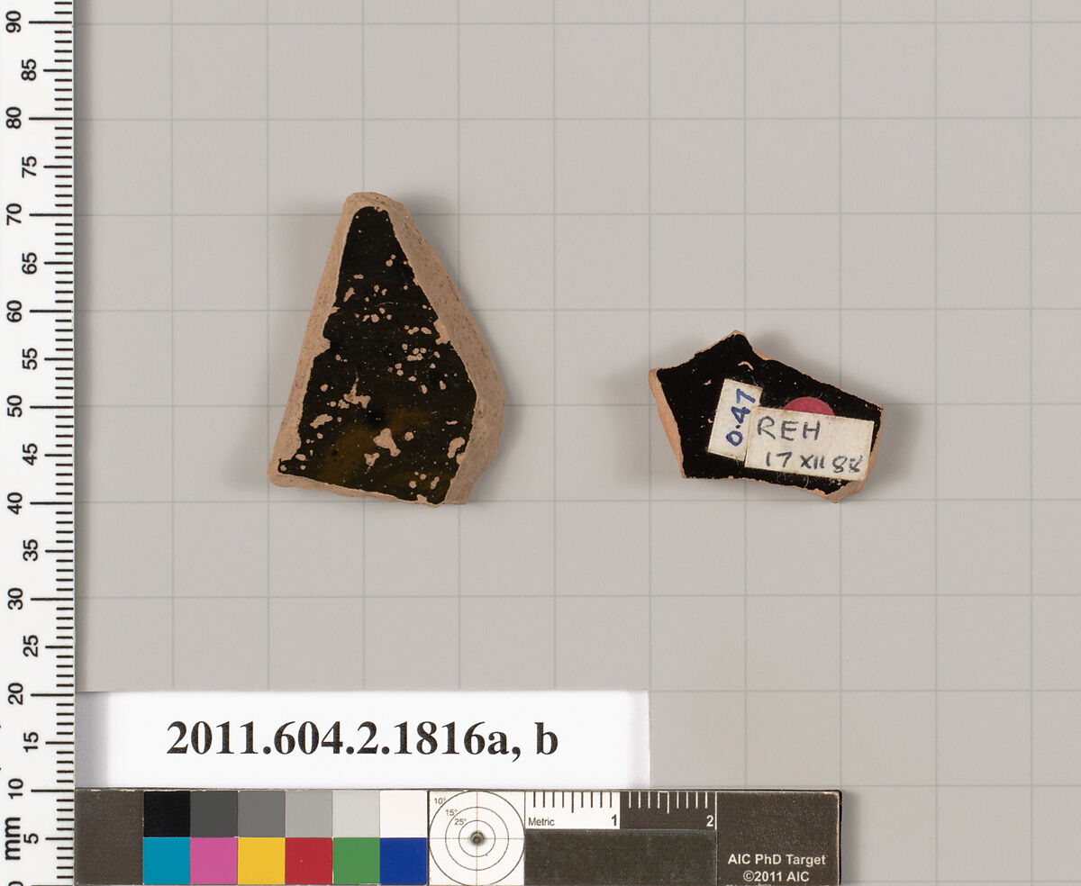 Terracotta fragments of skyphoi (deep drinking cups), Terracotta, Greek, Attic