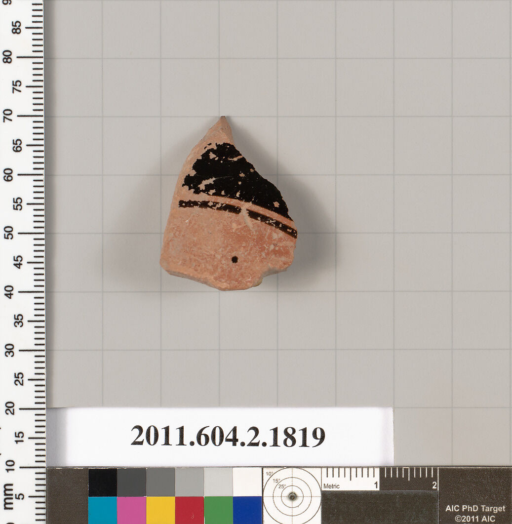 Terracotta fragment of a skyphos (deep drinking cup), Terracotta, Greek, Attic 