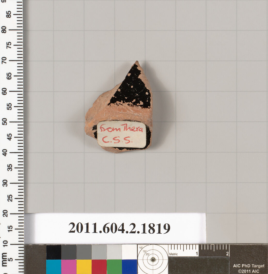 Terracotta fragment of a skyphos (deep drinking cup), Terracotta, Greek, Attic