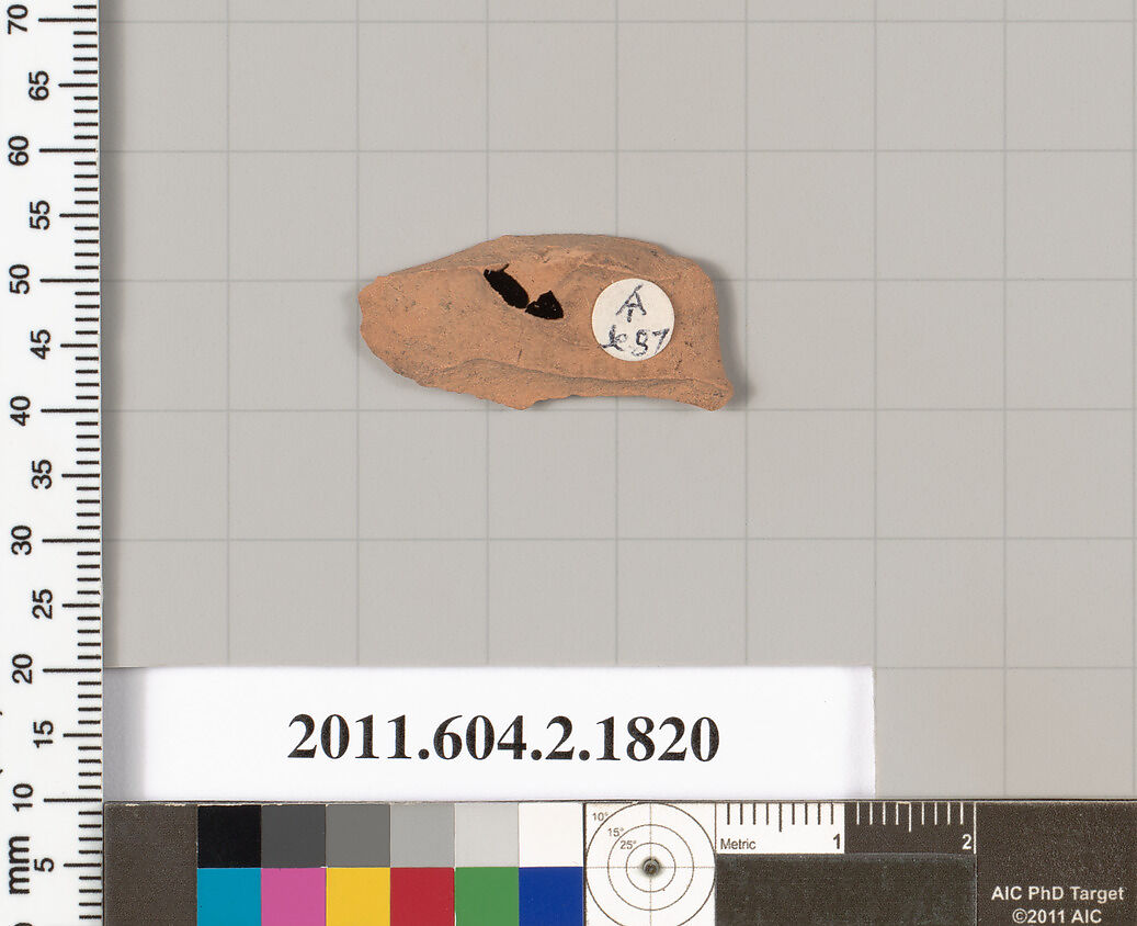 Terracotta fragment of a skyphos (deep drinking cup), Terracotta, Greek, Attic
