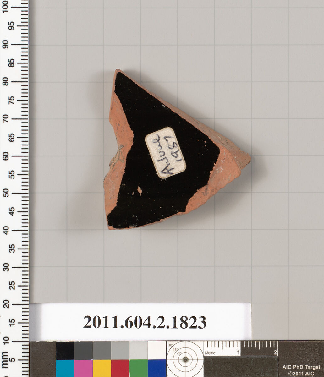 Terracotta fragment of a skyphos (deep drinking cup), Terracotta, Greek, Attic