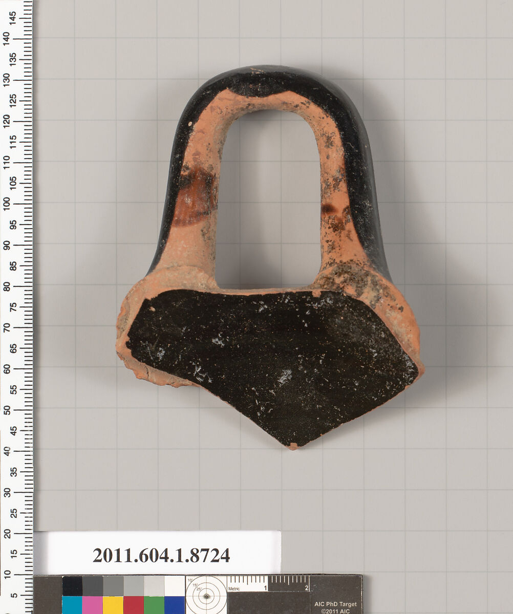 Terracotta fragment of a kylix (drinking cup), Terracotta, Greek, Attic