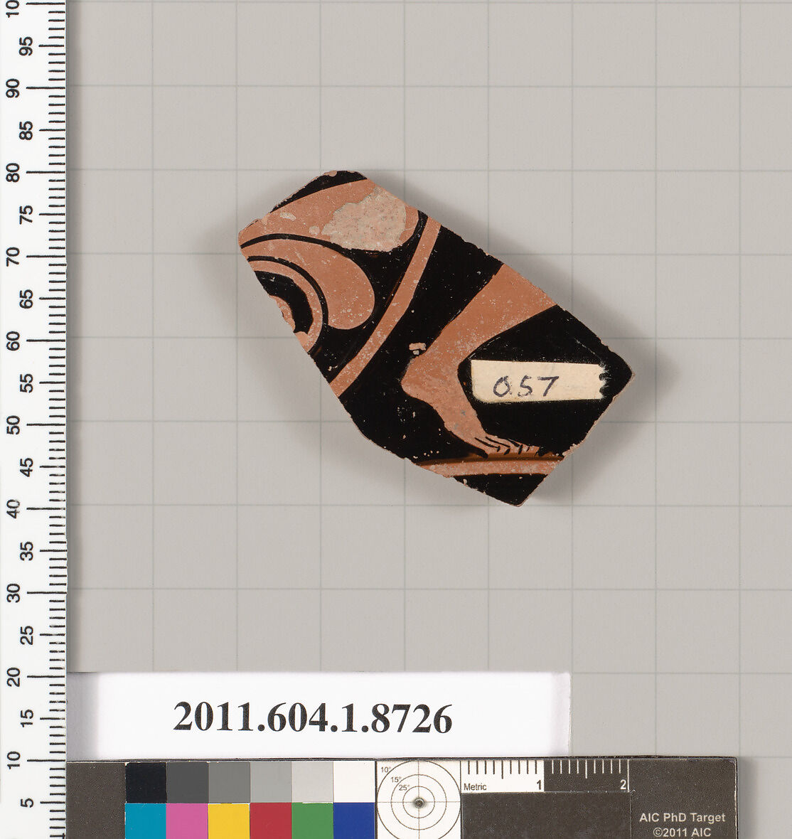 Terracotta fragment of a kylix (drinking cup), Terracotta, Greek, Attic 