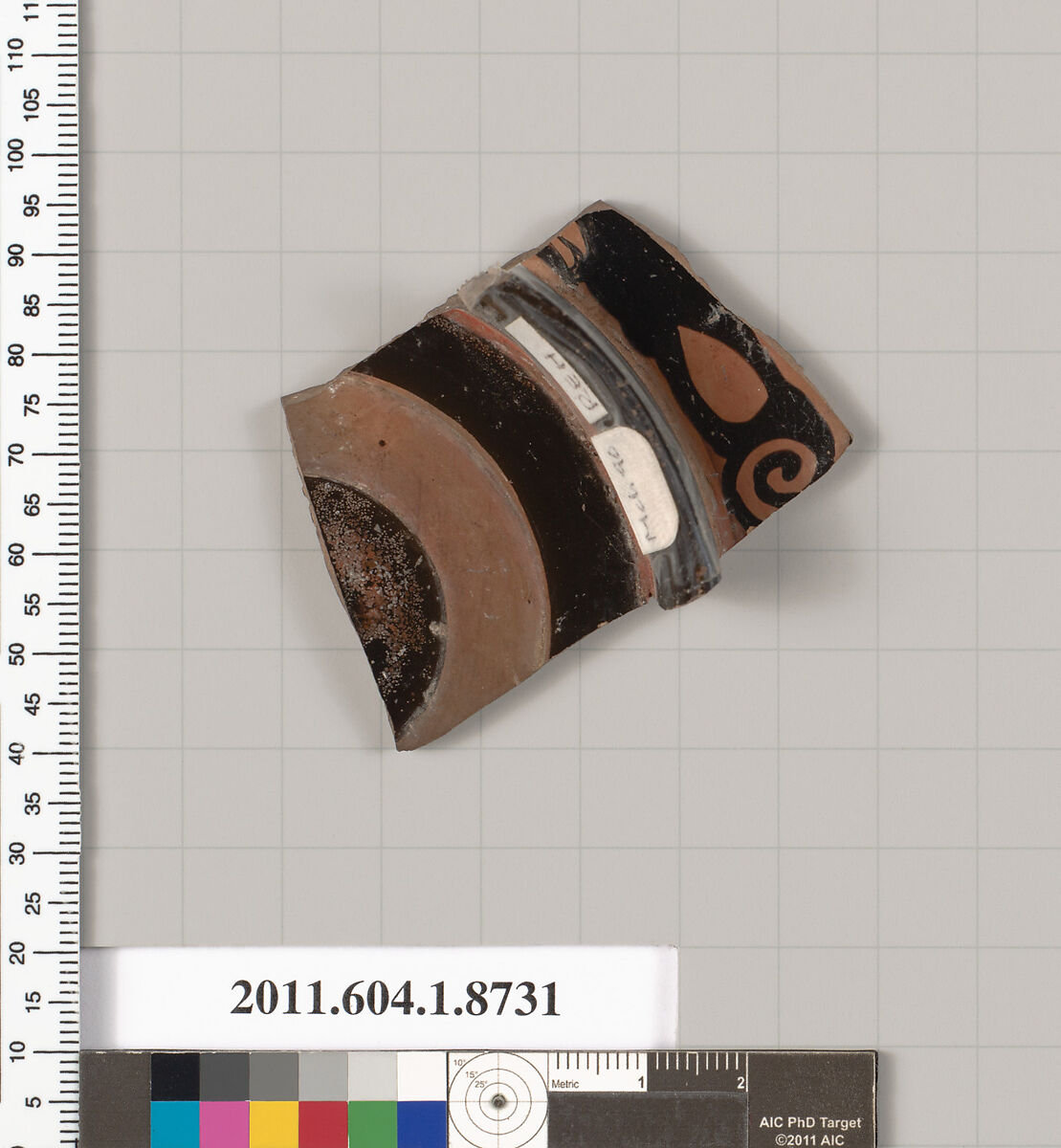 Terracotta fragment of a stemless cup, Terracotta, Greek, Attic