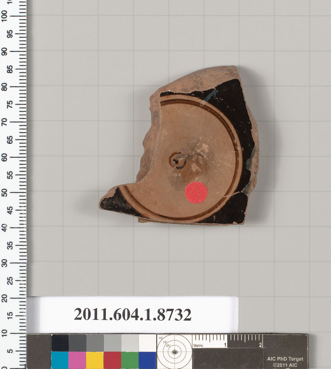 Terracotta fragment of a stemless cup, Terracotta, Greek, Attic