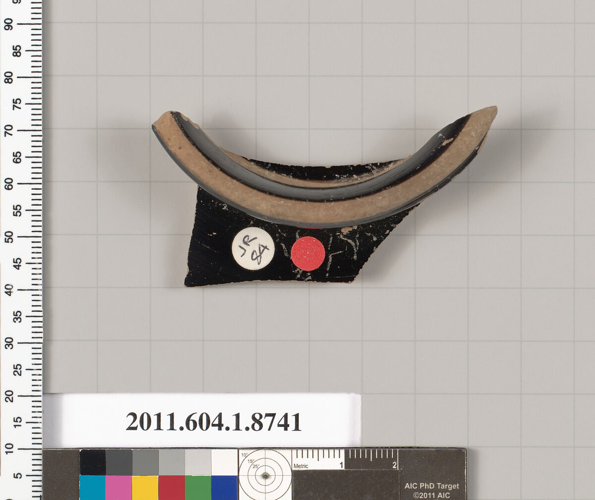 Terracotta fragment of a stemless cup, Terracotta, Greek, Attic